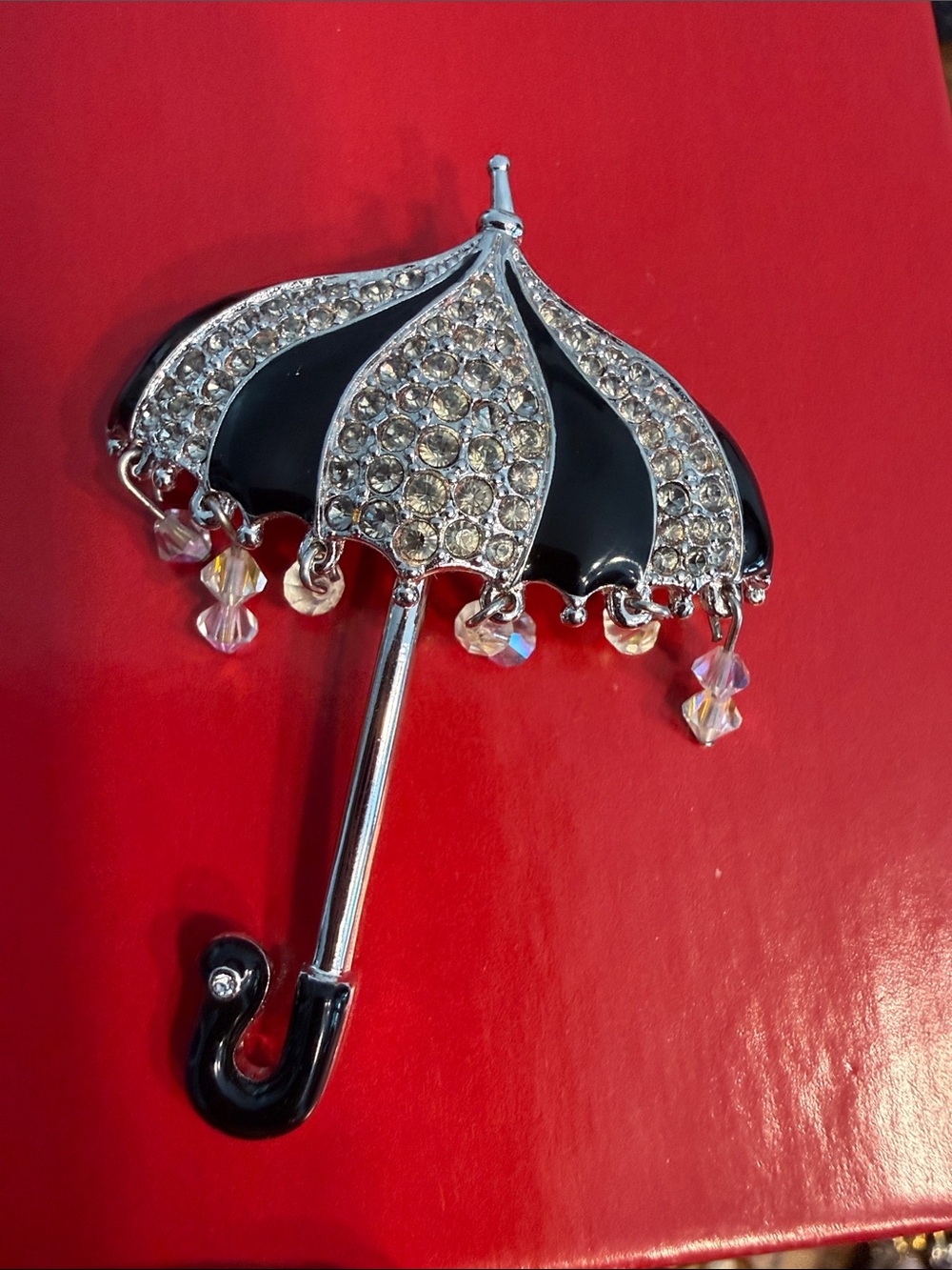 Swarovski Black Crystal Umbrella Brooch Pin